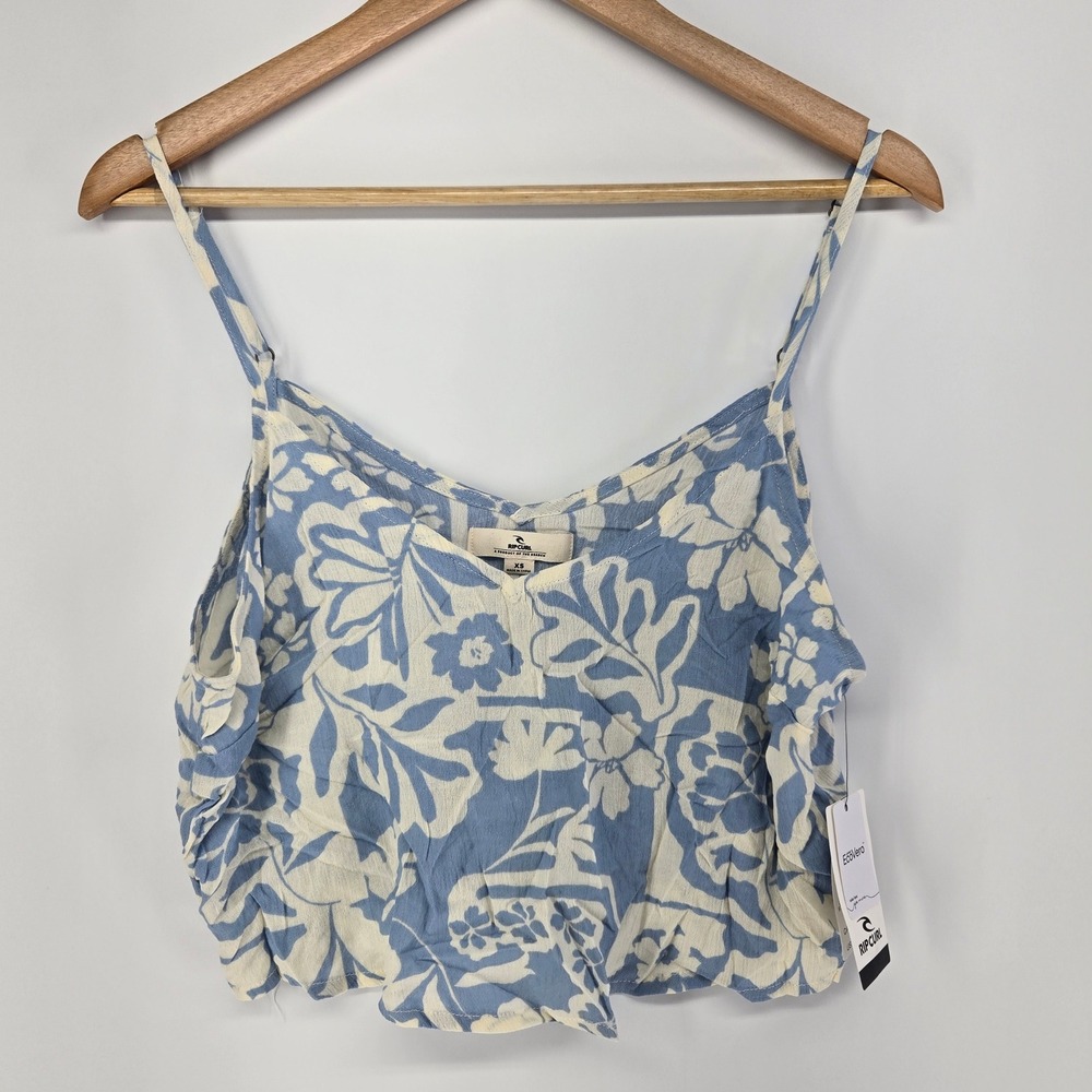 Rip Curl Party Pack Cami Women XS Blue Floral Tropical Crop Top NEW Boho Beachy